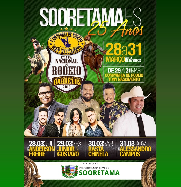 Prefeitura de Sooretama divulga programação da Festa da Cidade